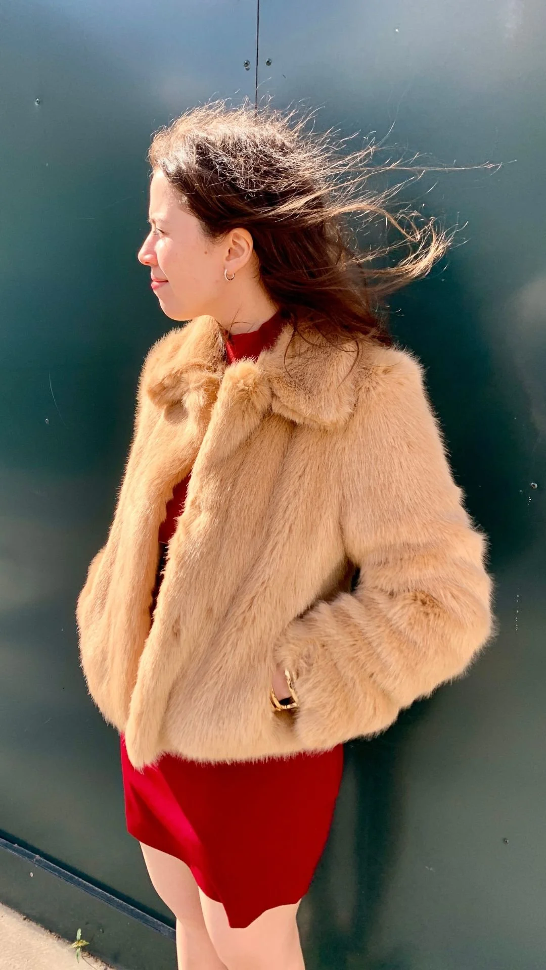 Pop London Caramel Faux Fur Jacket with Collar Pop London